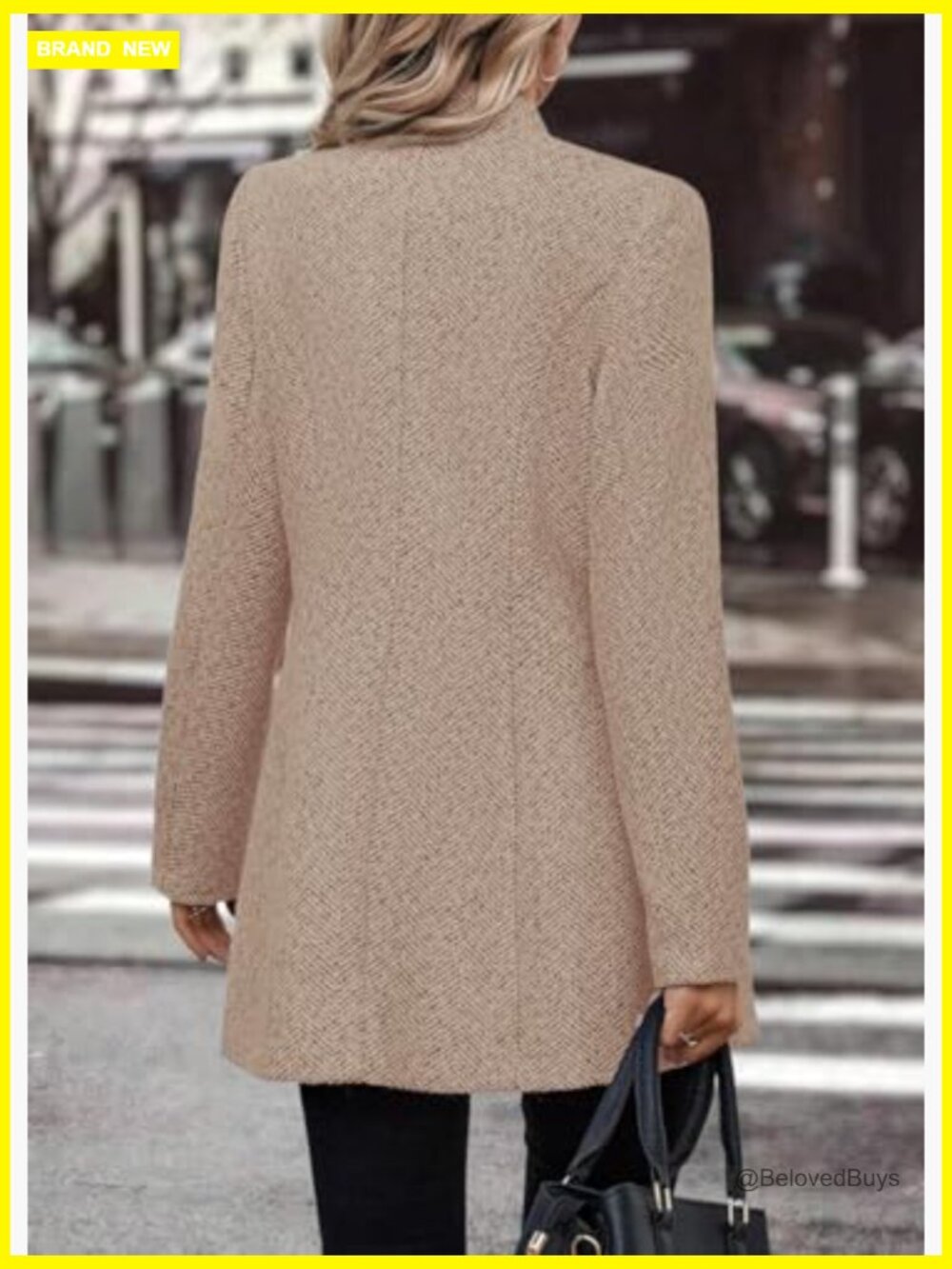 Womens Business Casual Herringbone Wool Blazer Jacket Notch Collar Regular Fit - Picture 3 of 5